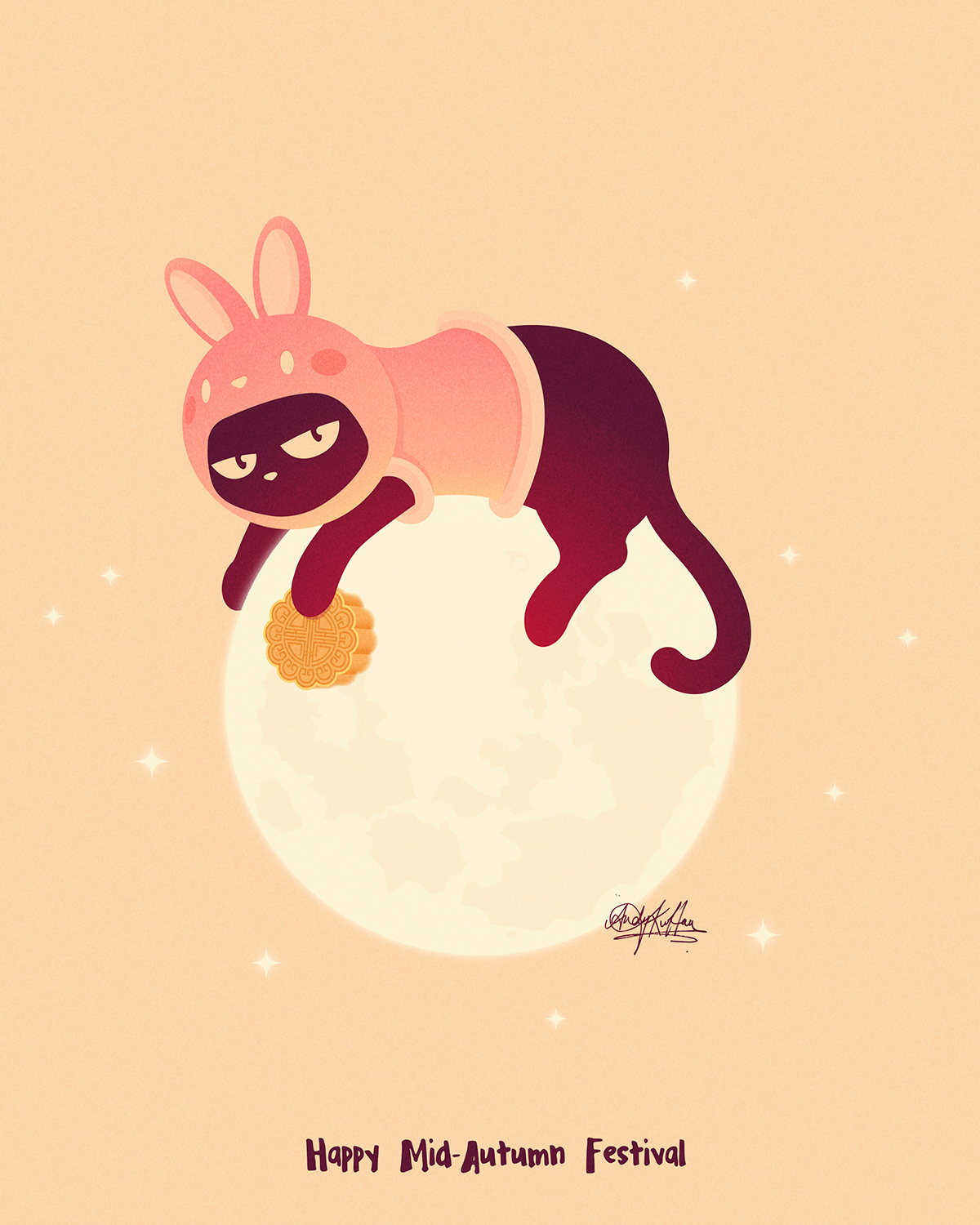 mid autumn mid autumn festival mooncake chinese asian vector ILLUSTRATION  Black Cat cute Character design 