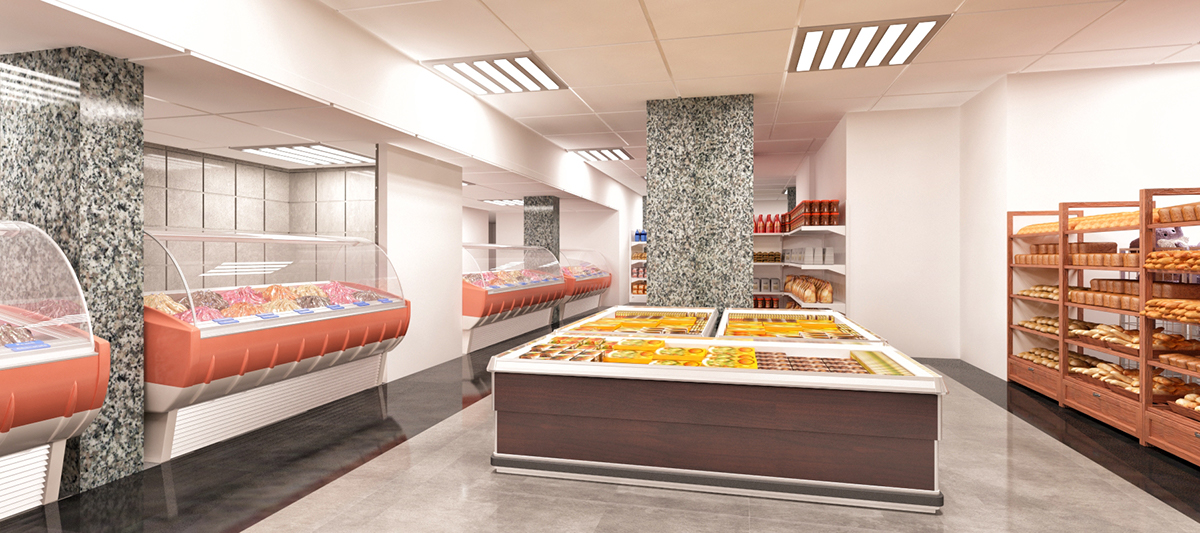 Supermarket design Interior 3D rendering modeling