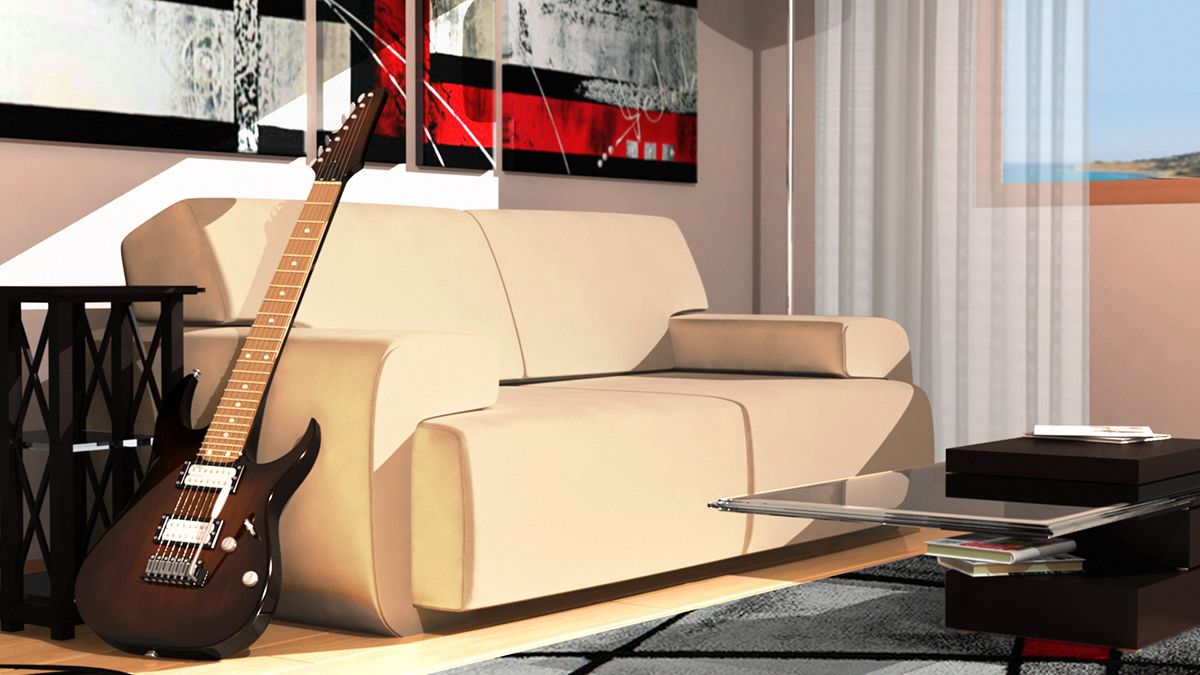 3D interno divano chitarra