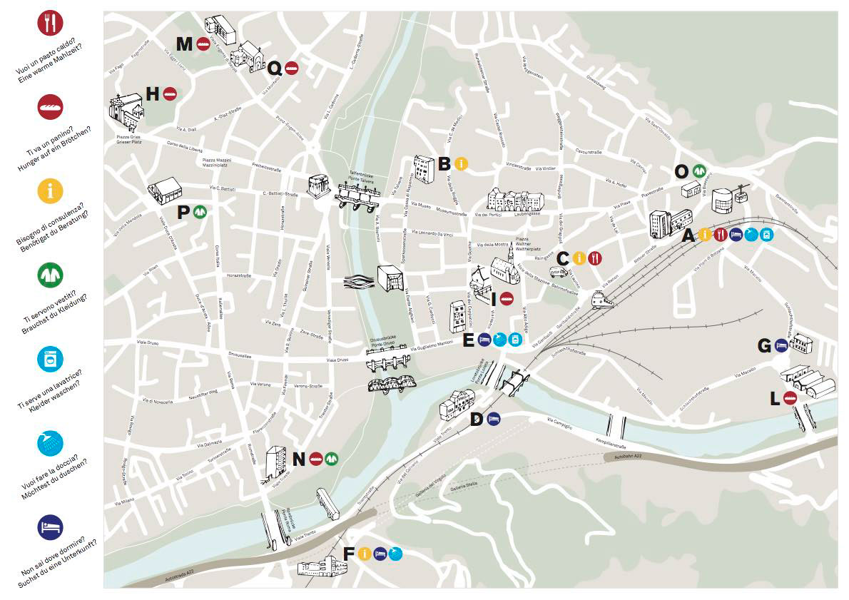 homeless senza dimora bolzano bozen map Mappa social design obdachlos Stadtplan