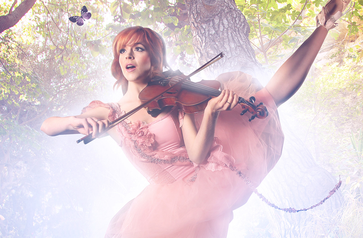 Lindsey Stirling commercial art musician compositing dark creative fog shatter glass breaking Snow Globe Violin trapped sound Entertainment