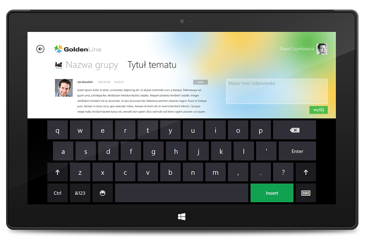 GoldenLine Linked In Windows 8 W8 Mobile app tablet Windows RT