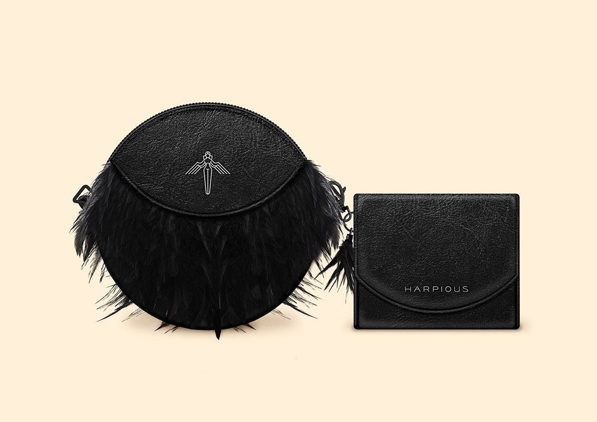 Lookbook leather bag Logotype logomark feather