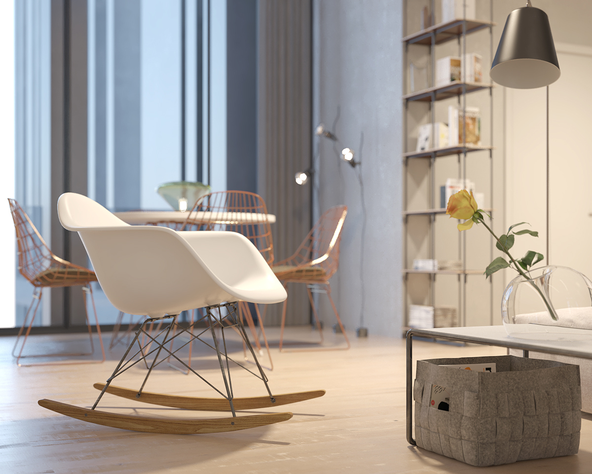 Interior design LOFT apartment 3D 3dsmax visualization vray mood colors