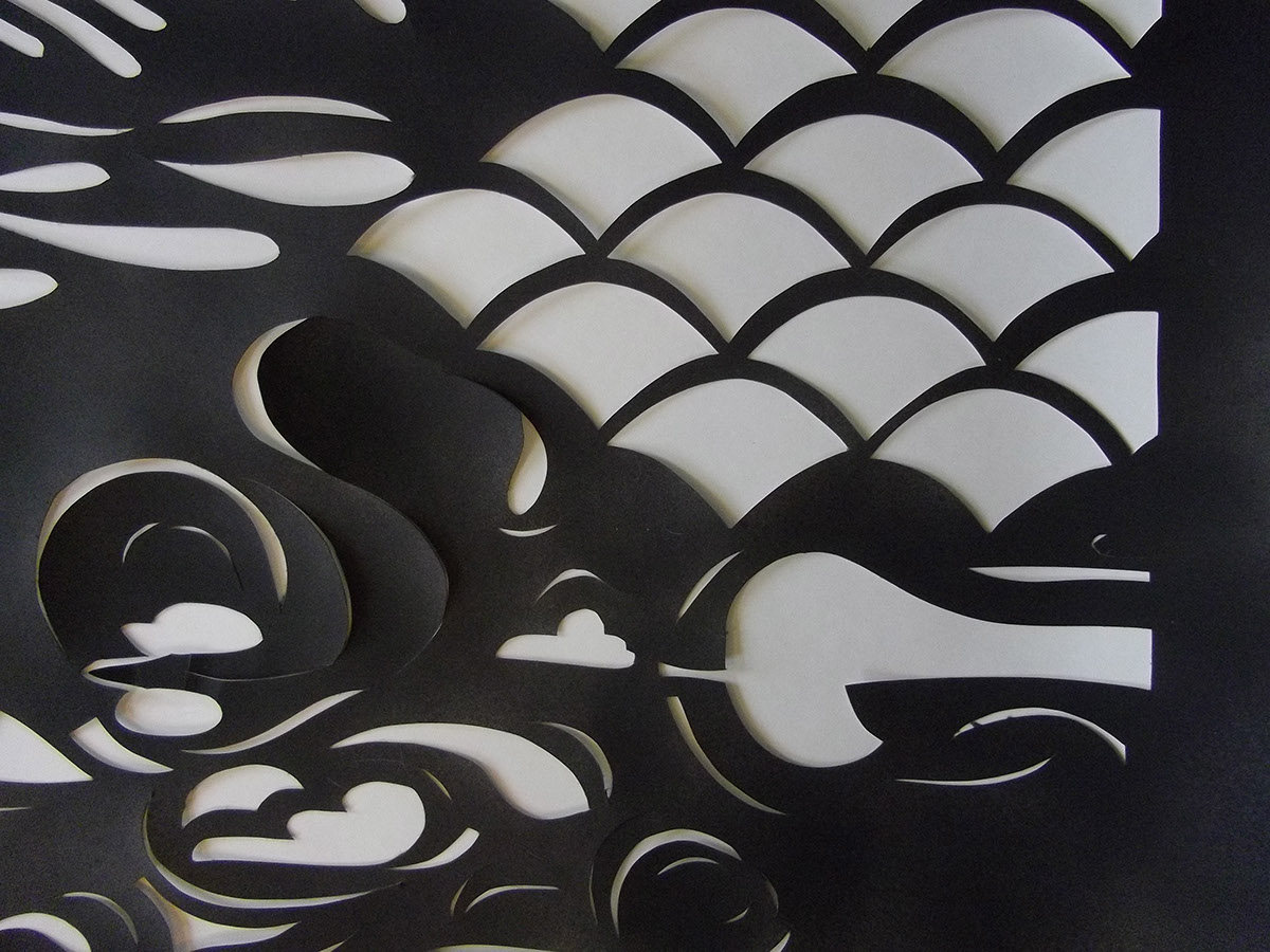 Mural handcut china Phoenix pattern New Zealand black and white scalpel