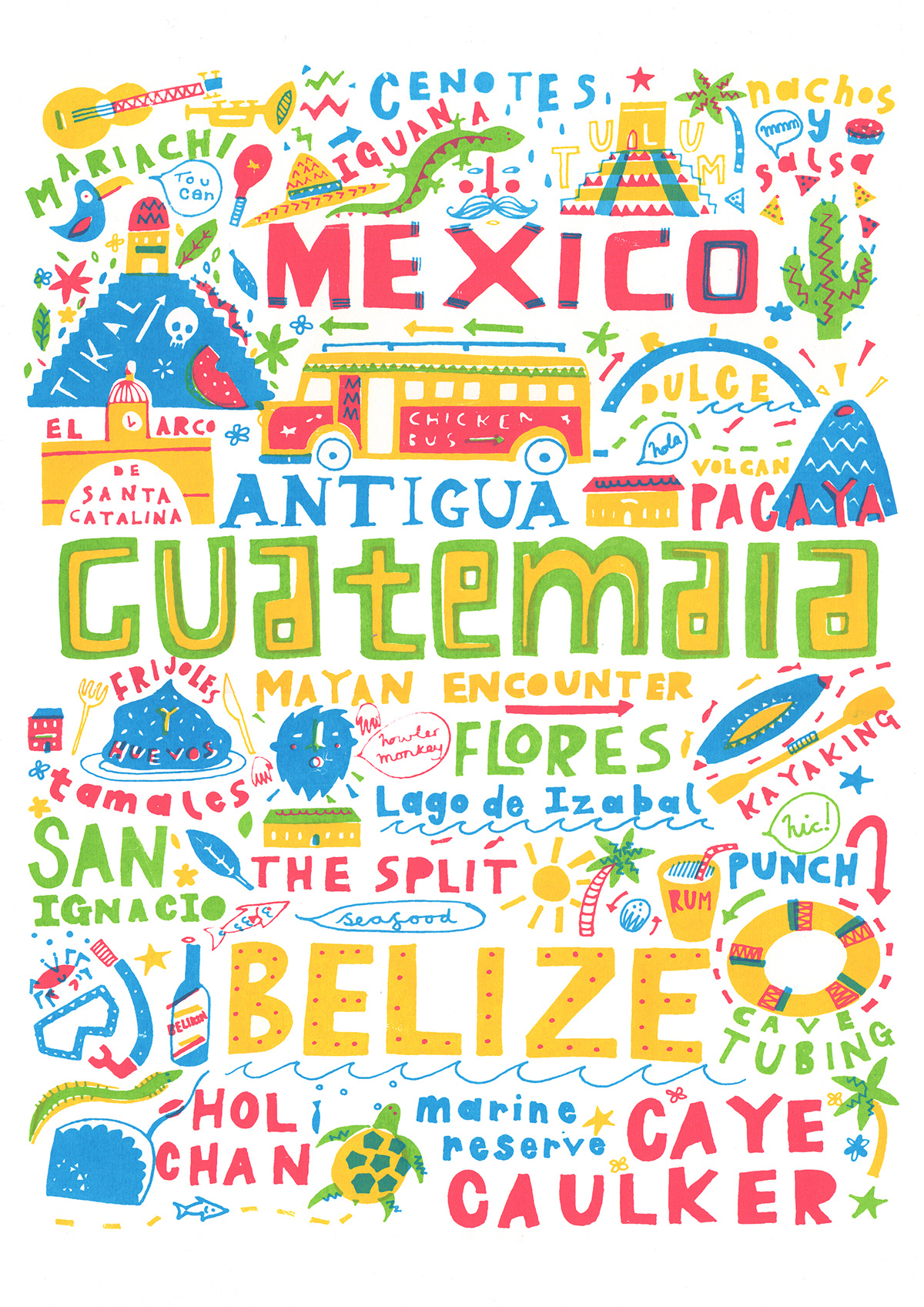 central america Guatemala belize mexico Travel font colour red blue green yellow