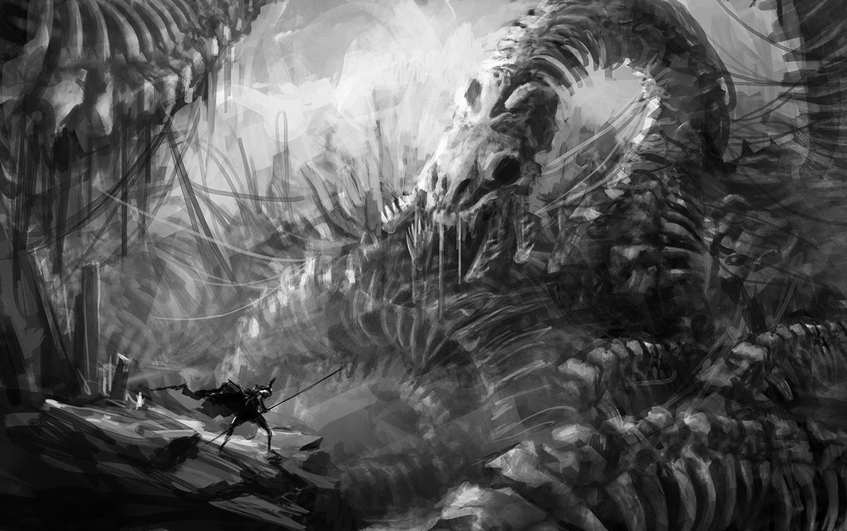 snake creature epic fight badass eyardt dark fantasy hell spear skeleton monster boss battle
