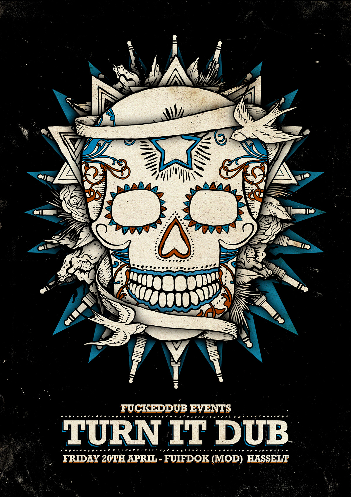 belgium  flyer  design  dubstep drum  bass  bungo  graphics  Illustration  skull  vector  hand drawn  Music  poster