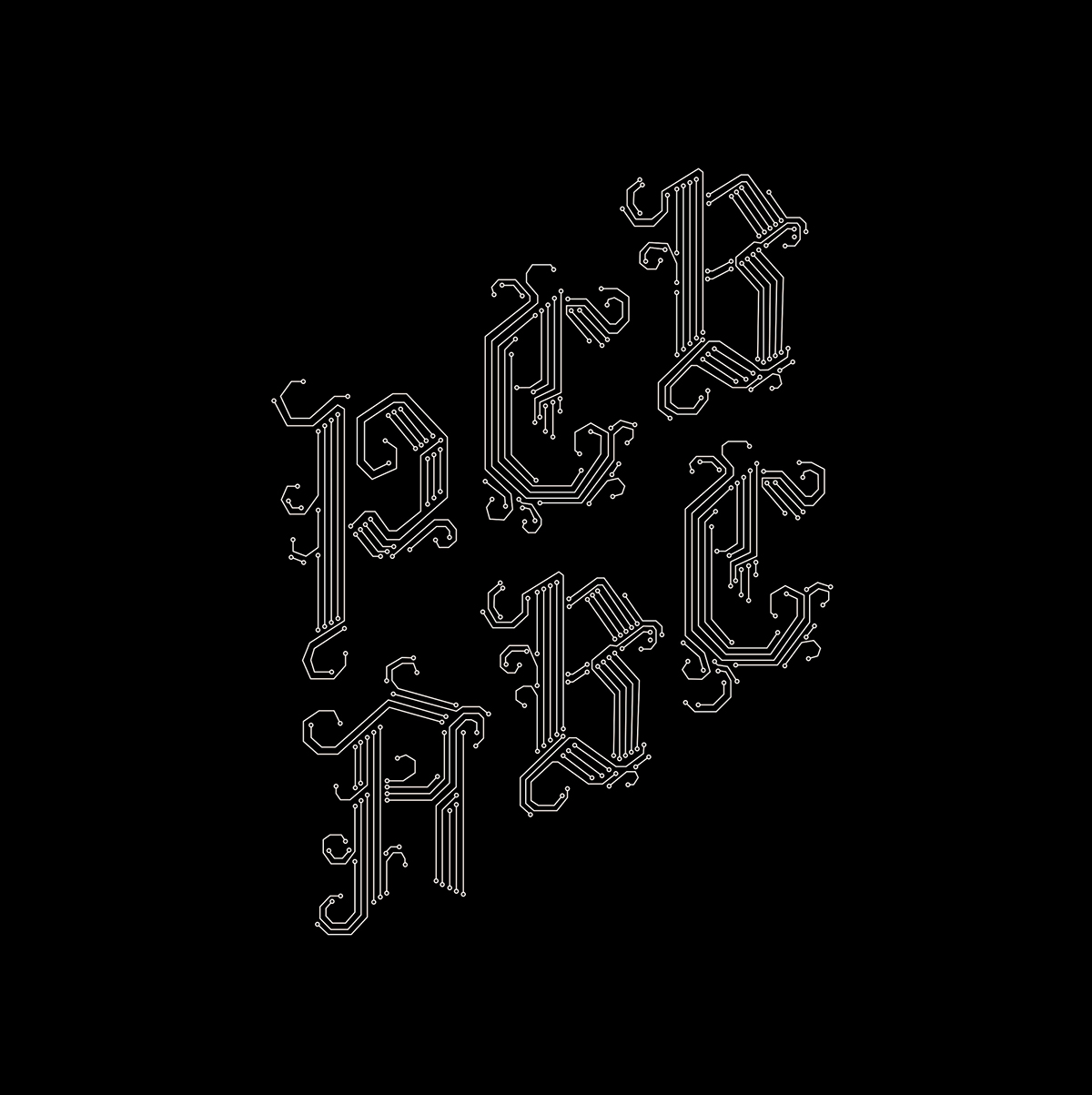 pcb abc printed curcuit board pcb ABC alphabet Script Blackletter Dropcaps lettering type font experimental fontdesign digital gothic