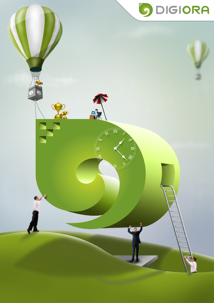 green Landscape employers success Parachute ladder realistic company poster digital