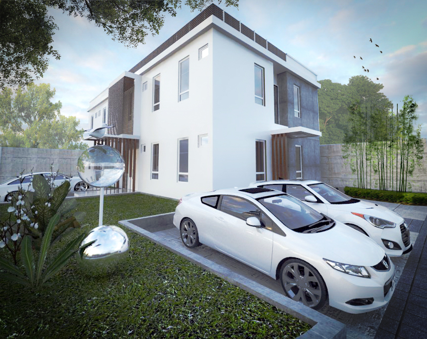 3d design 3d architecture facade house Sketch up vray 3d render landscape house White House tropical house
