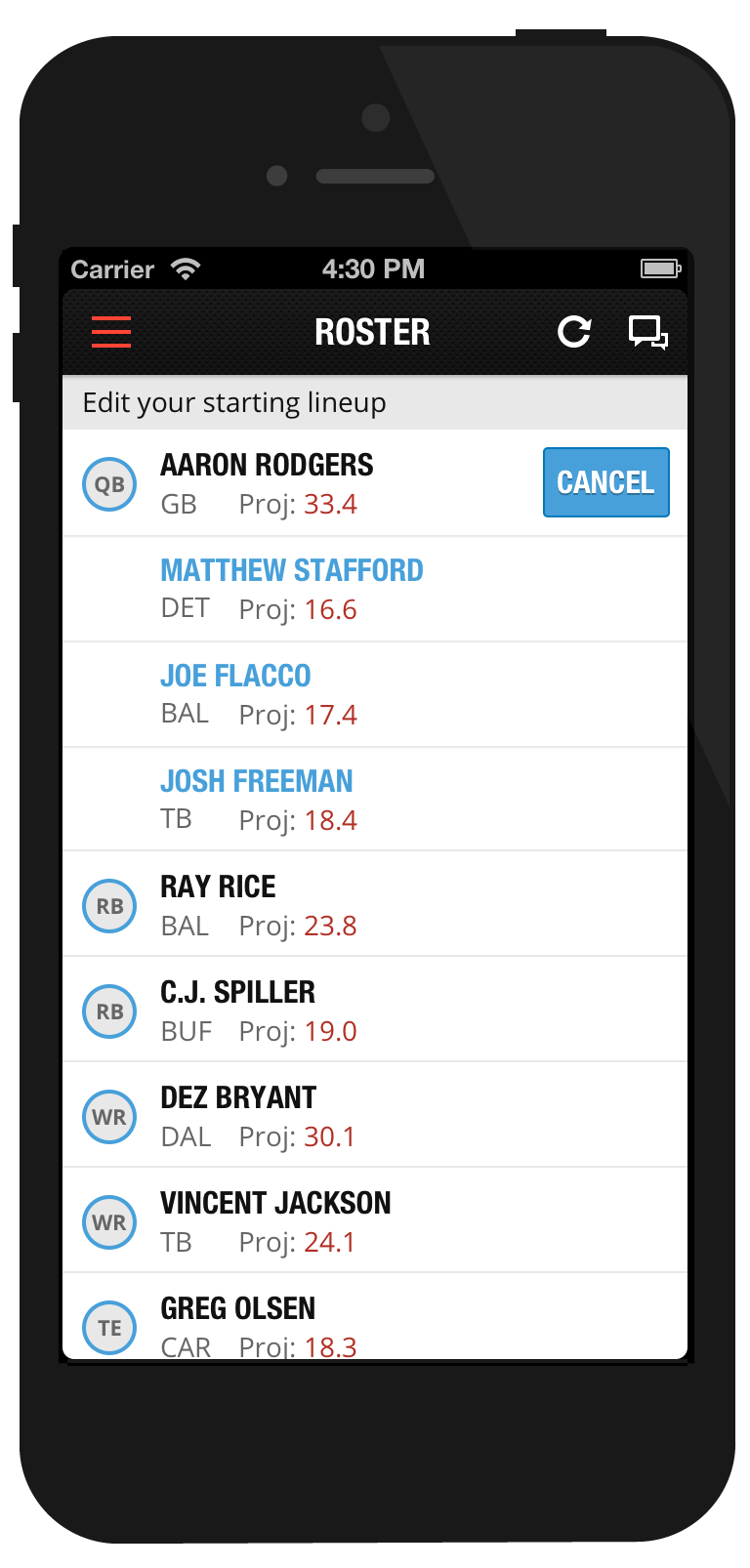 Sports Application UI ux Fanium football nfl Interface mobile Draft second screen