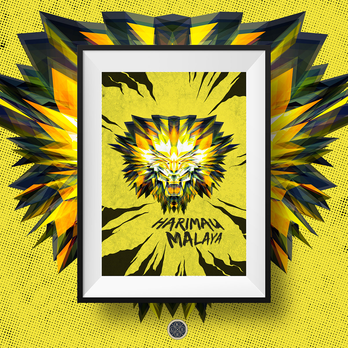 prism polygon cubism tiger harimau malaya  yellow poster