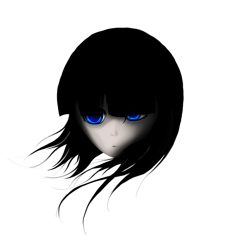 blue girl anime black eyes azure circle dark wallpaper sad kimono long simple face closeup