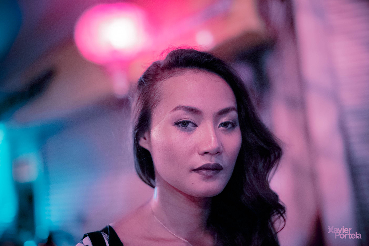 portrait Bangkok night Street Urban woman beauty lifestyle Thailand electric