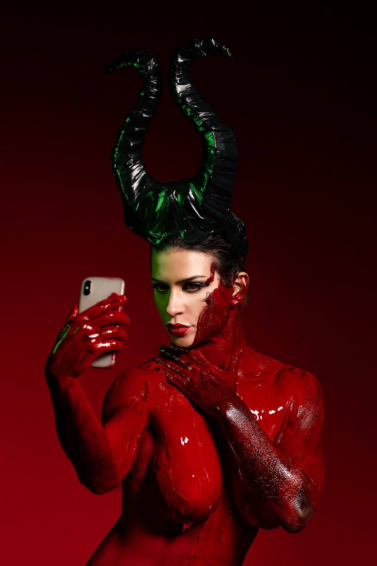 selfie Satan portraits red fire hell iphone Lady Nikon