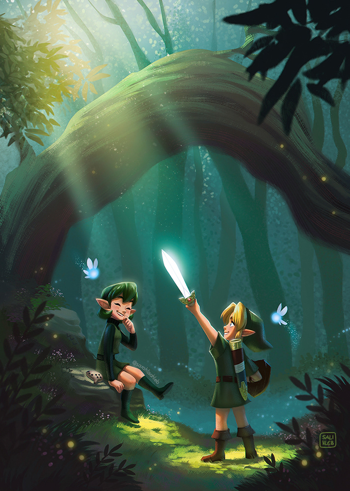 children Digital Art  digital illustration fairytale fanart forest Nature Sword zelda