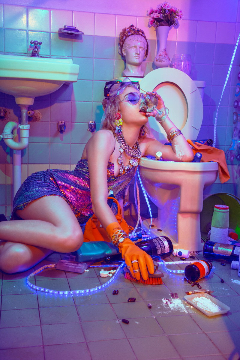 Fashion  psychedelic Drugs pink color neon editorial retouch postproduction