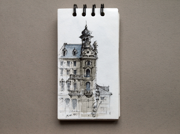 Czech Republic traditional architecture city sketches Svetlana Kozhenova sketchbook Diary
