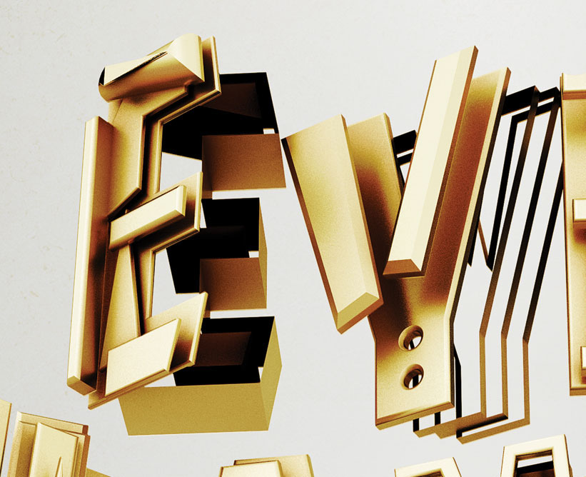 eyes lamps gold 3D text 3D typography 3D text cinema 4d vray bible