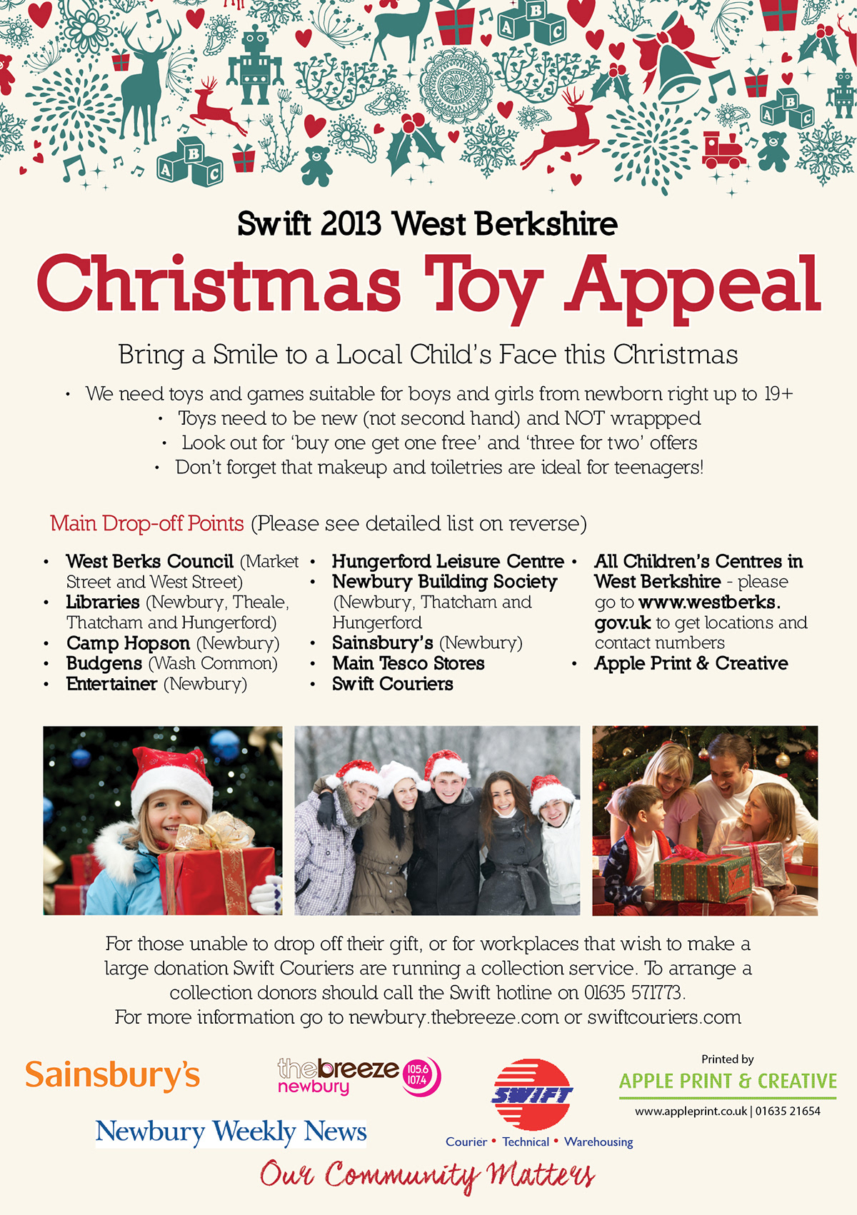 Christmas toy appeal charity flyer poster leaflet a5 a4 a3 Swift Courier