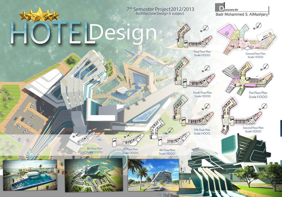 5 stars hotel design architecture Project 3D Arab Mukalla adobe