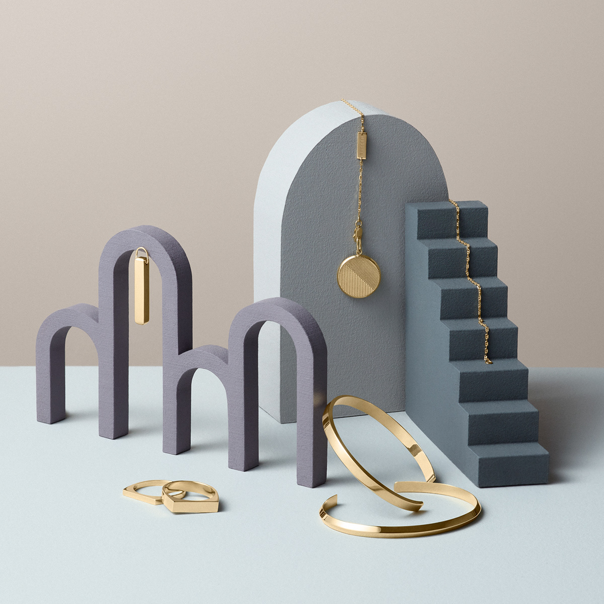 architecture campaign earings geometry gold Jewellery minimalistic Pastels ring still life