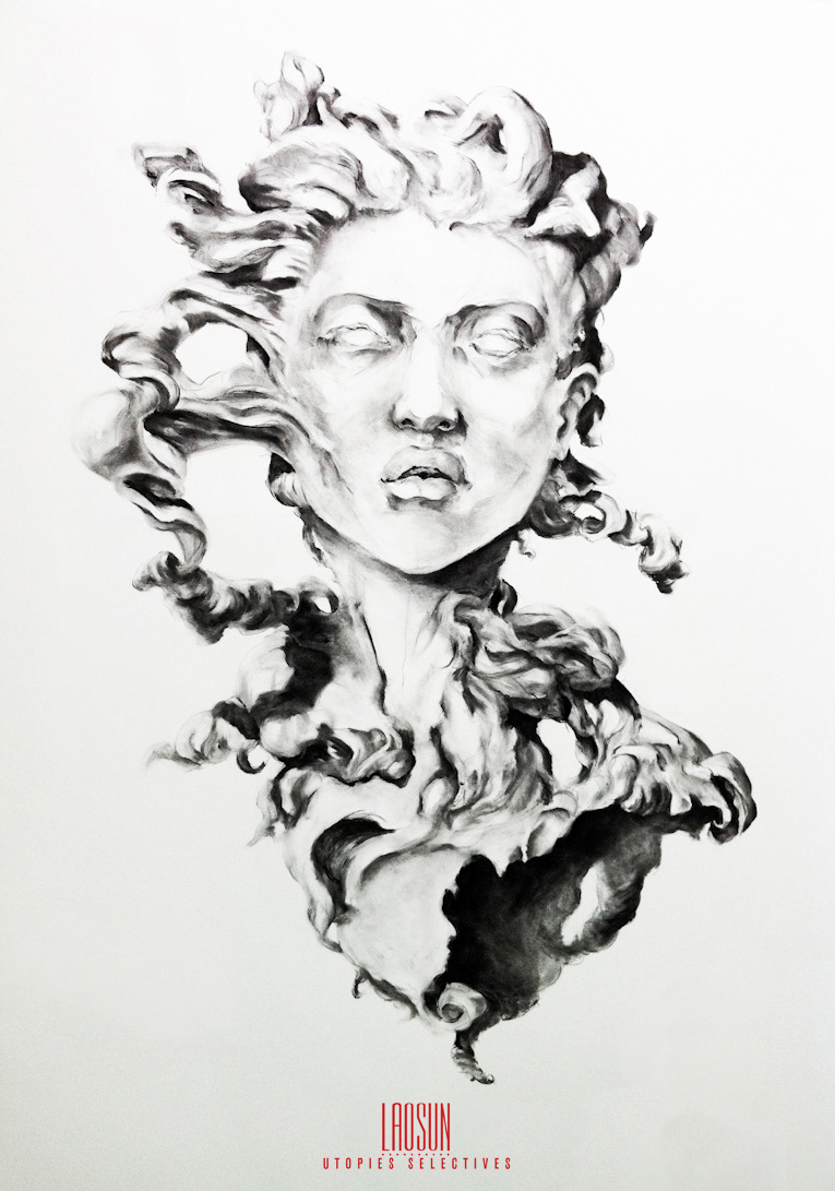 vapor figure face portrait ether charcoal draw large-scale large