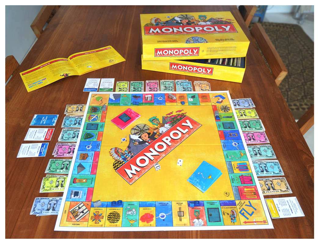 Monopoly tourism mass satire irony giraffe indian hamburger token game set Board Jail Coconut billionaire