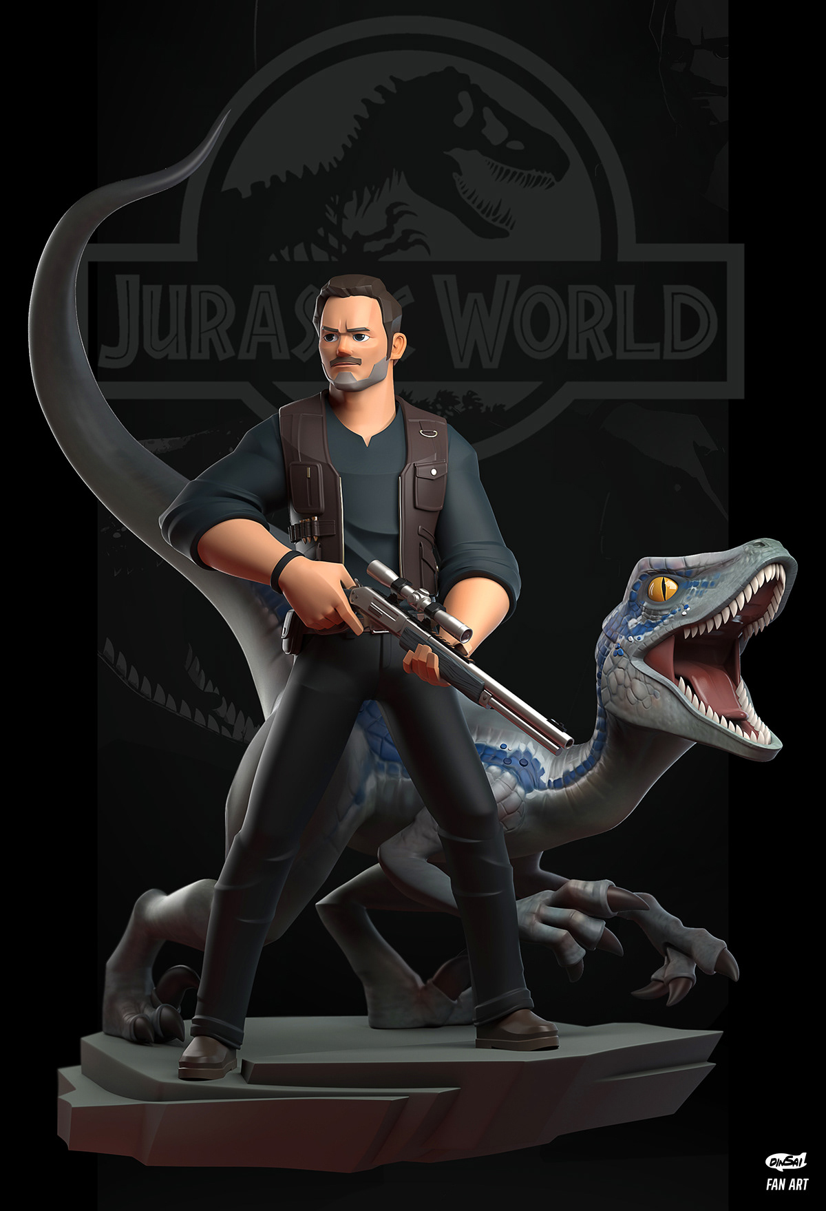 Jurassic World raptor model sculpture