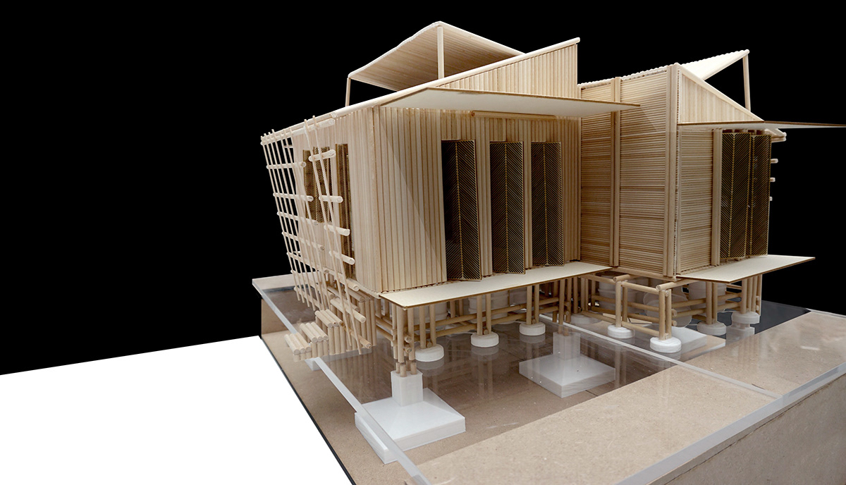 architecture resilient house bamboo Competition winner floating axonometry Render physical data
