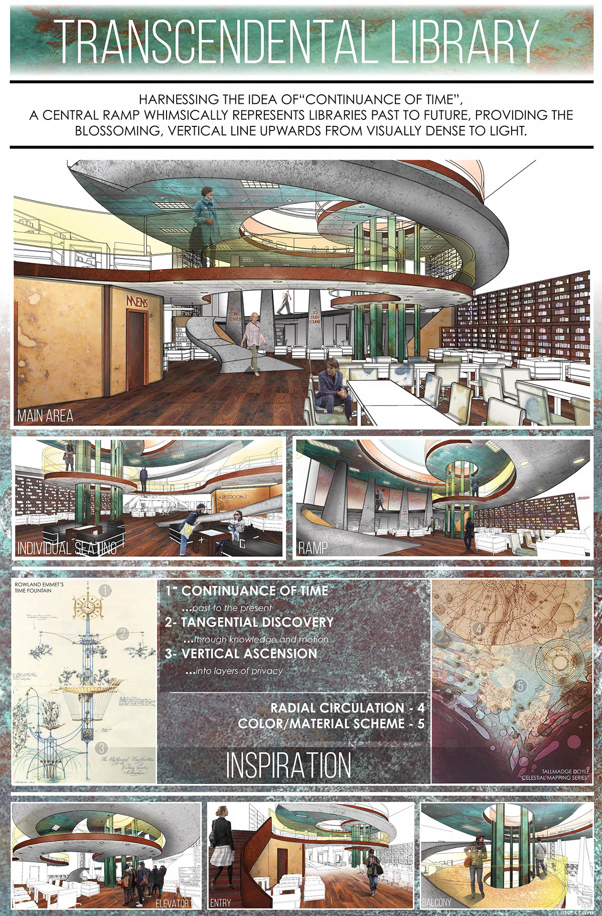 library future Technology metals materials Ramp ceiling time inspiration art rendering revit photoshop InDesign poster