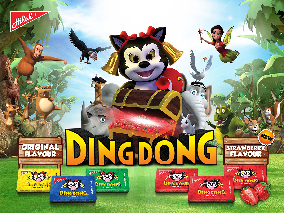 dingdong Character poster Creative Design manipulation bubble gum Cat jungle