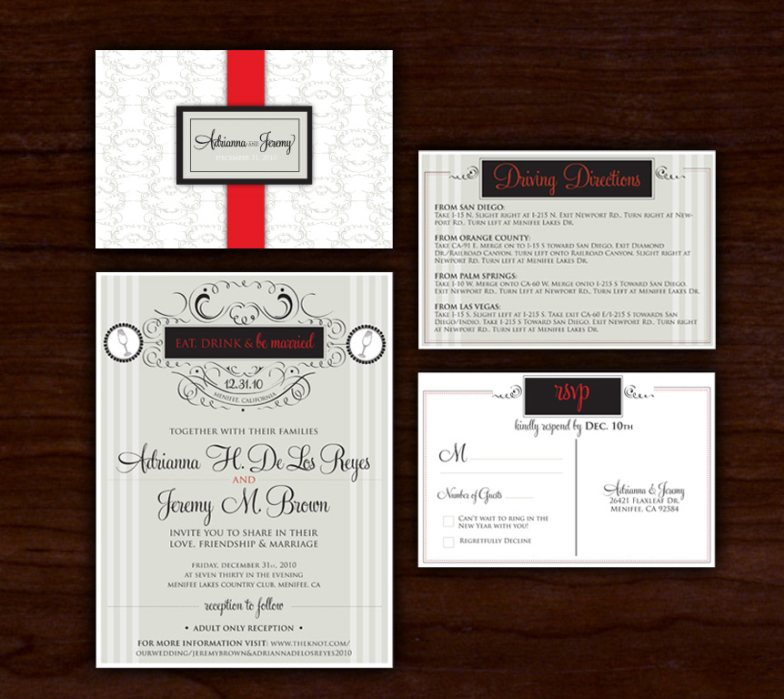 Stationary design wedding invitations new years eve