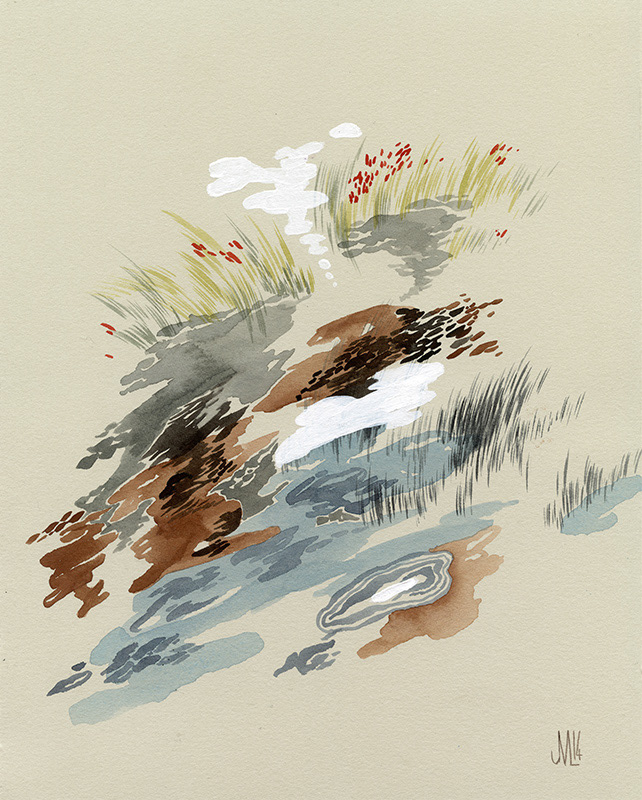 LANDSCAPE ILLUSTRATION fragmented landscape watercolor illustration whimsical illustration trees Flowers rock formations