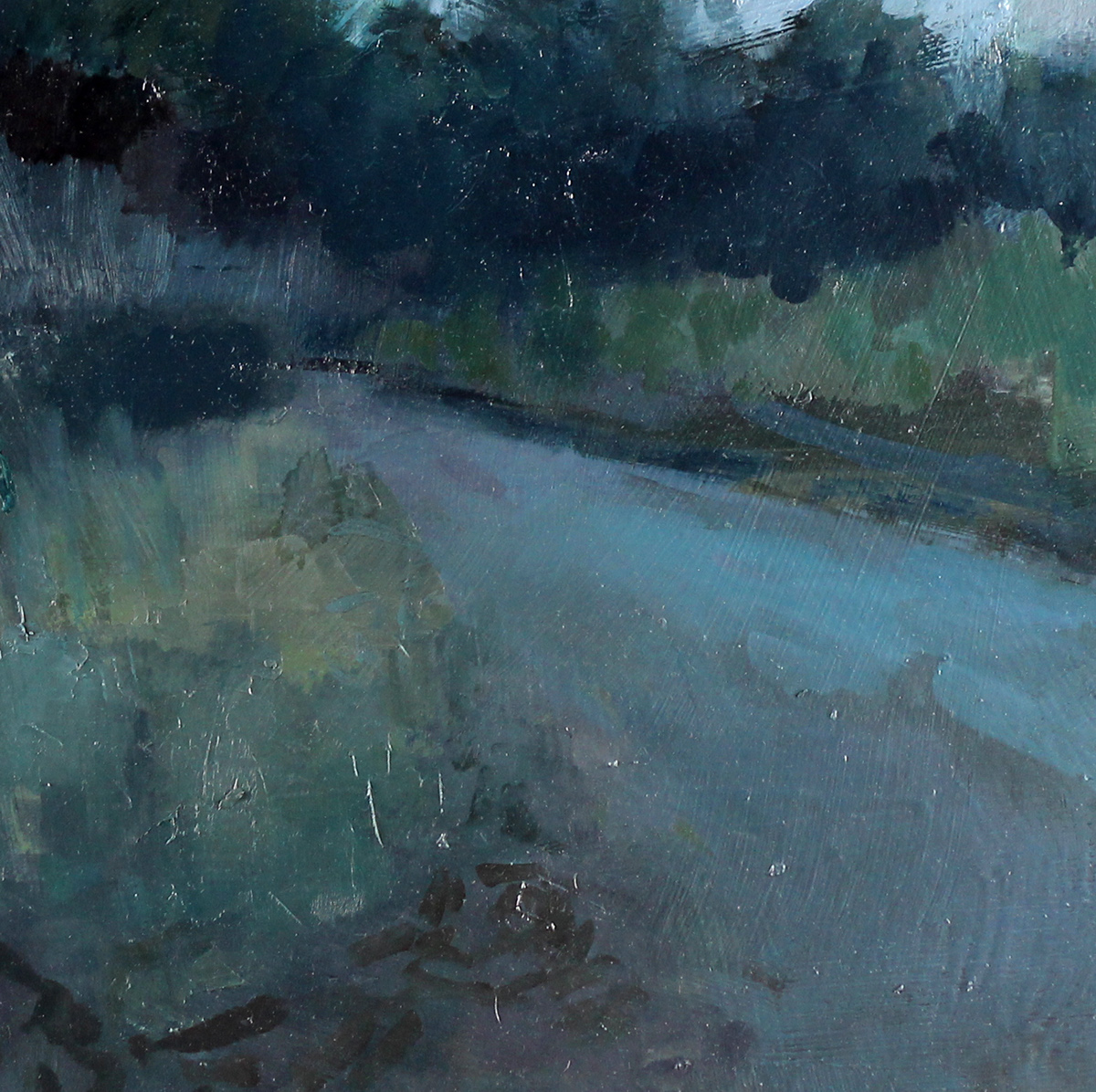 Landscape nocturne Oil Painting trees texture mood road