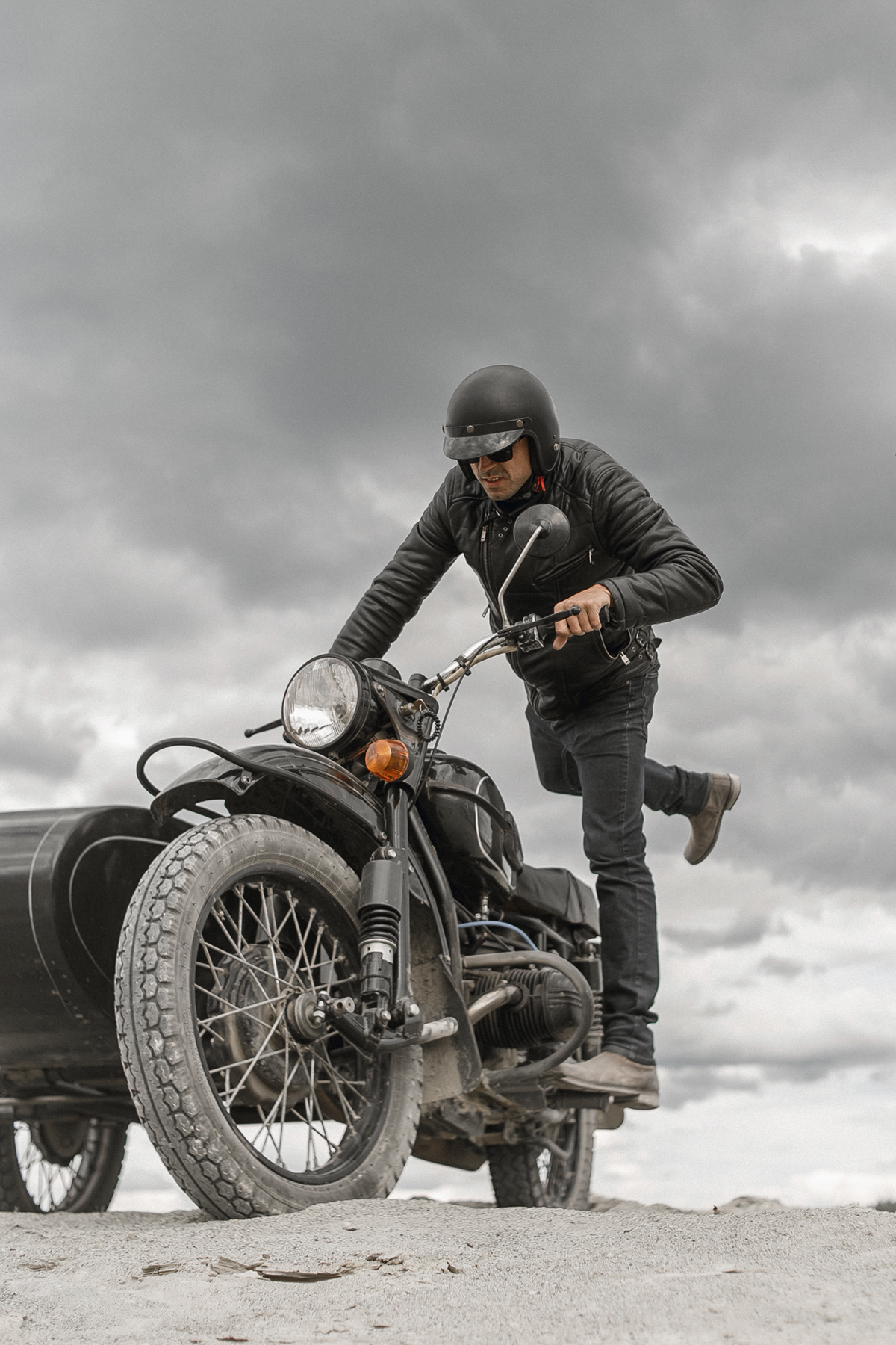 ural motorcycle Bike uralmotorcycle man portrait Russia biker sand