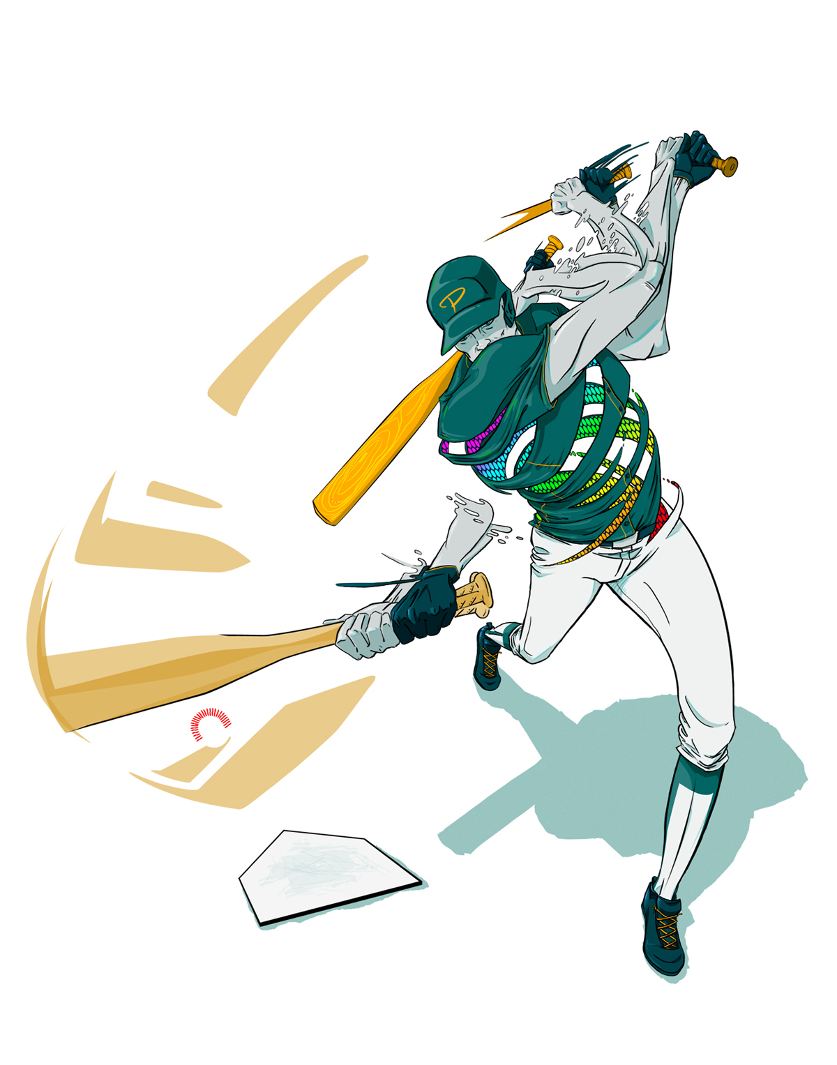 baseball motion swing bat Twist speed homerun player Drawing  digital