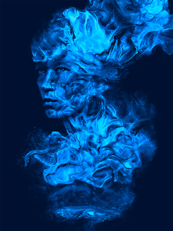 bruce lee Audrey Hepburn digital painting Liquid metal abstract portrait Space  nebula gif acrylic ink face flowing fire