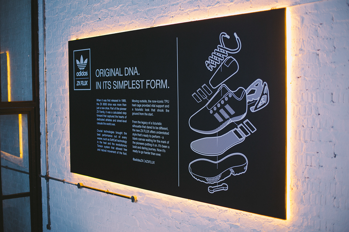 adidas adidas originals zxflux sneaker Exhibition  lighting Spatial Design area3 johannesburg