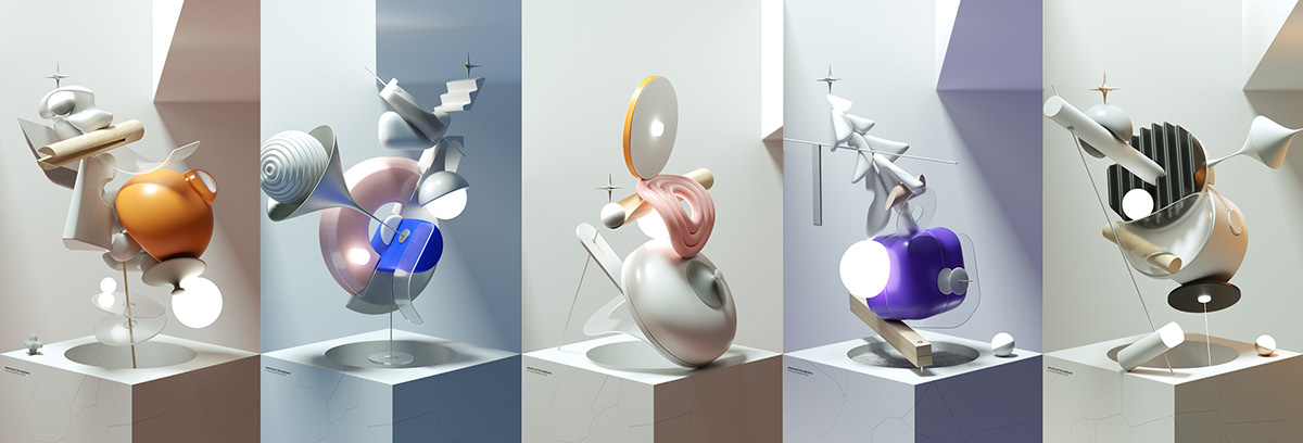 3D abstract art ILLUSTRATION  Inpiration minimal modern sculpture shapes and forms