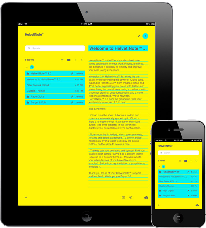 HelvetiNote™ 2.0™ app HelvetiNote™ 2.0™ Rage Digital iPad notes notetaking icloud sync Berger & Föhr