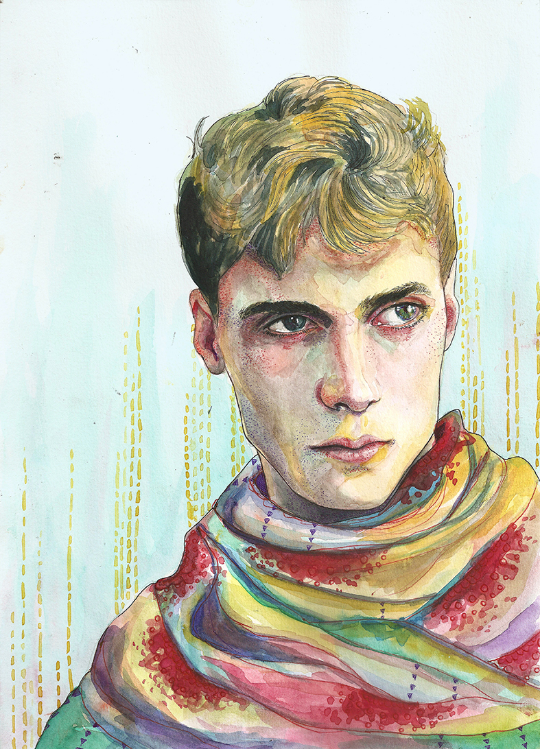 Male Models Clement Chabernaud Alex Libby Anders Hayward watercolor ballpoint pen