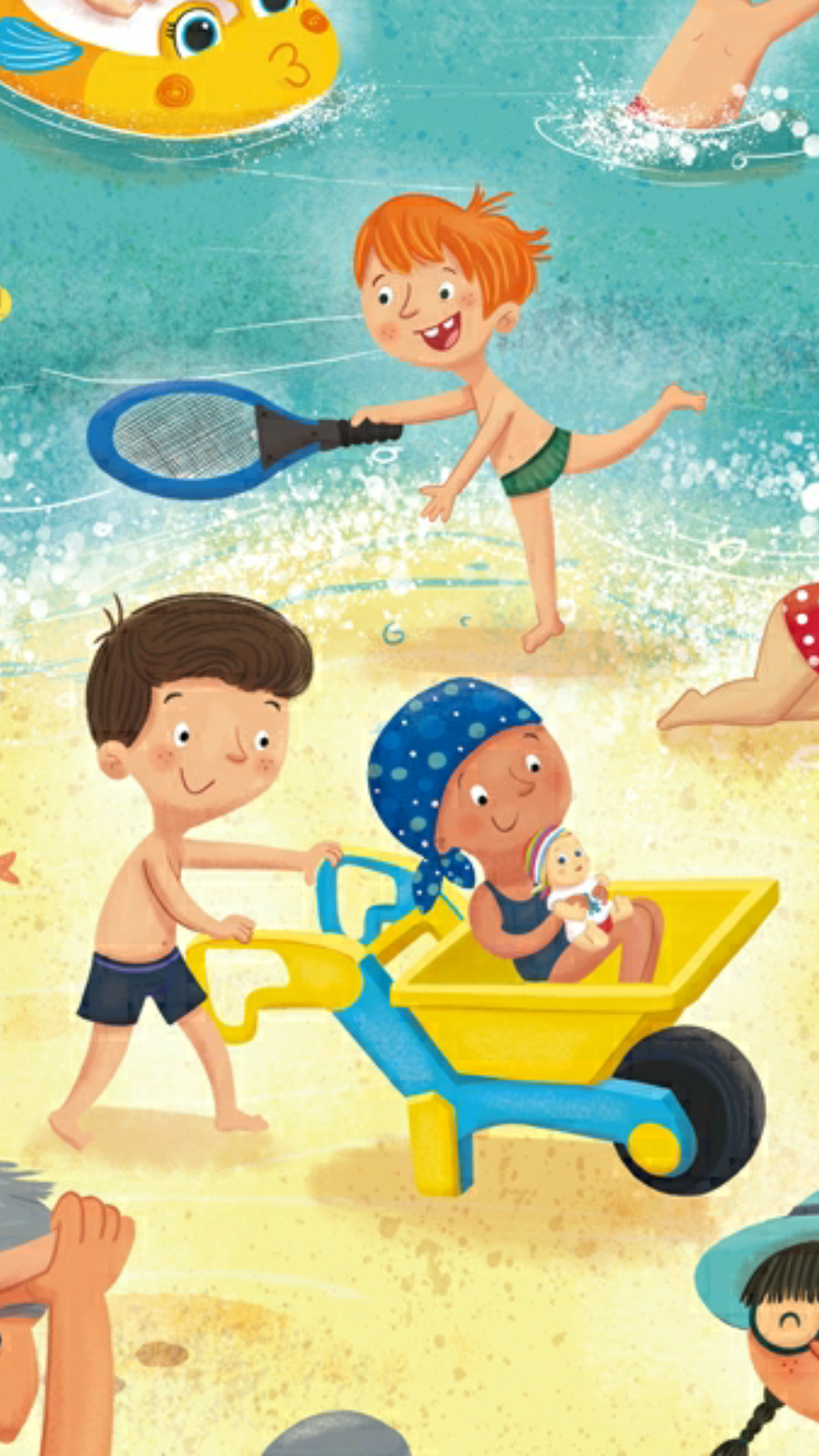 summer holidays children illustration grandparents beach Abuelos nietos