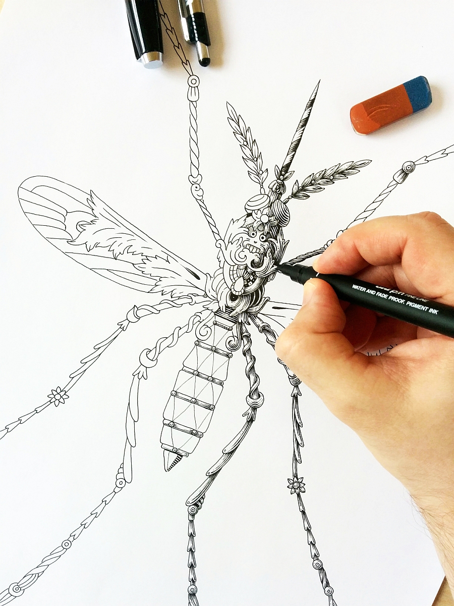 Insects art graphic Nature blackandwhite inkart