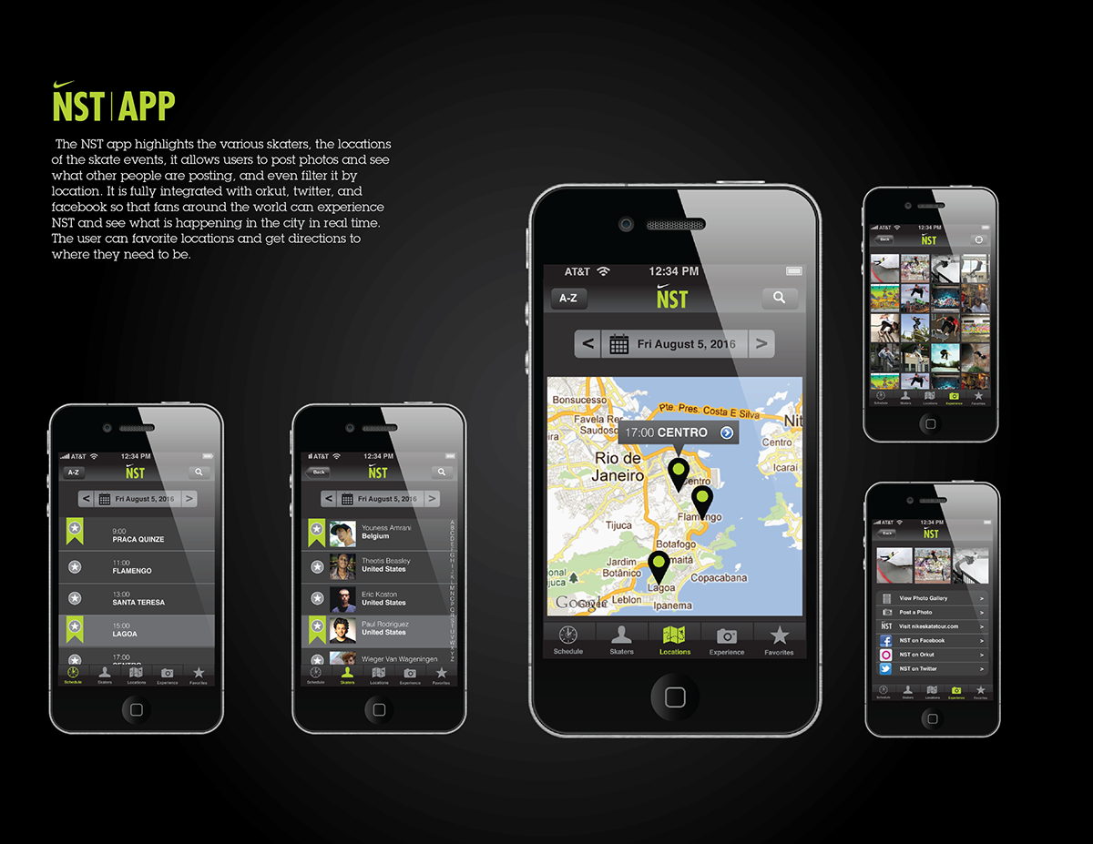 Nike skateboarding nike sb app app development Brazil Rio de Janeiro Event pitch concept ux UI user experience user interface