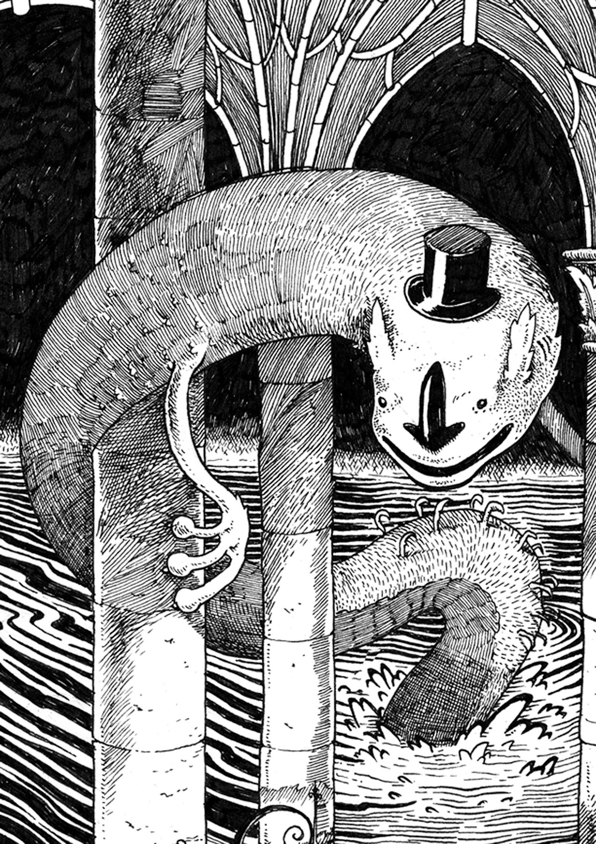 pen paper ink inking etch Hatch graphic comics kraken sea harbor