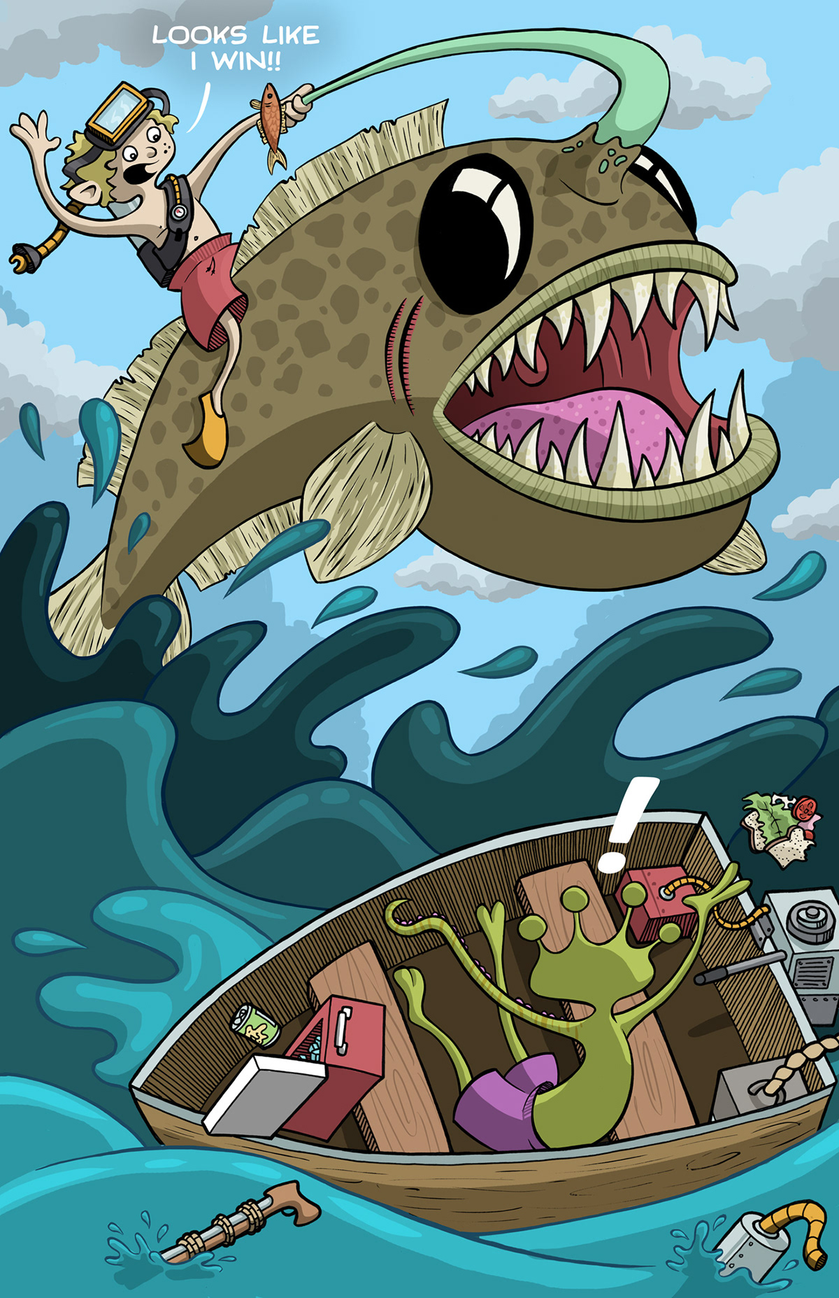 fishing comic Ocean digital diving scuba fish monster SCAD