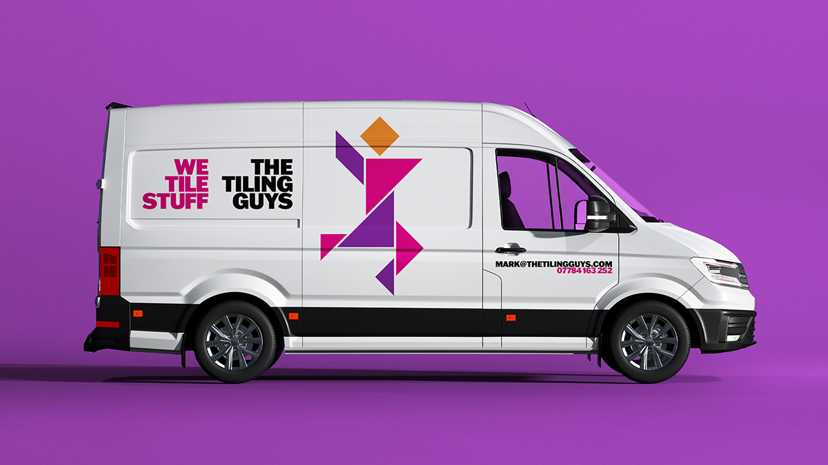 The Tiling Guys logo design applied to a van. 