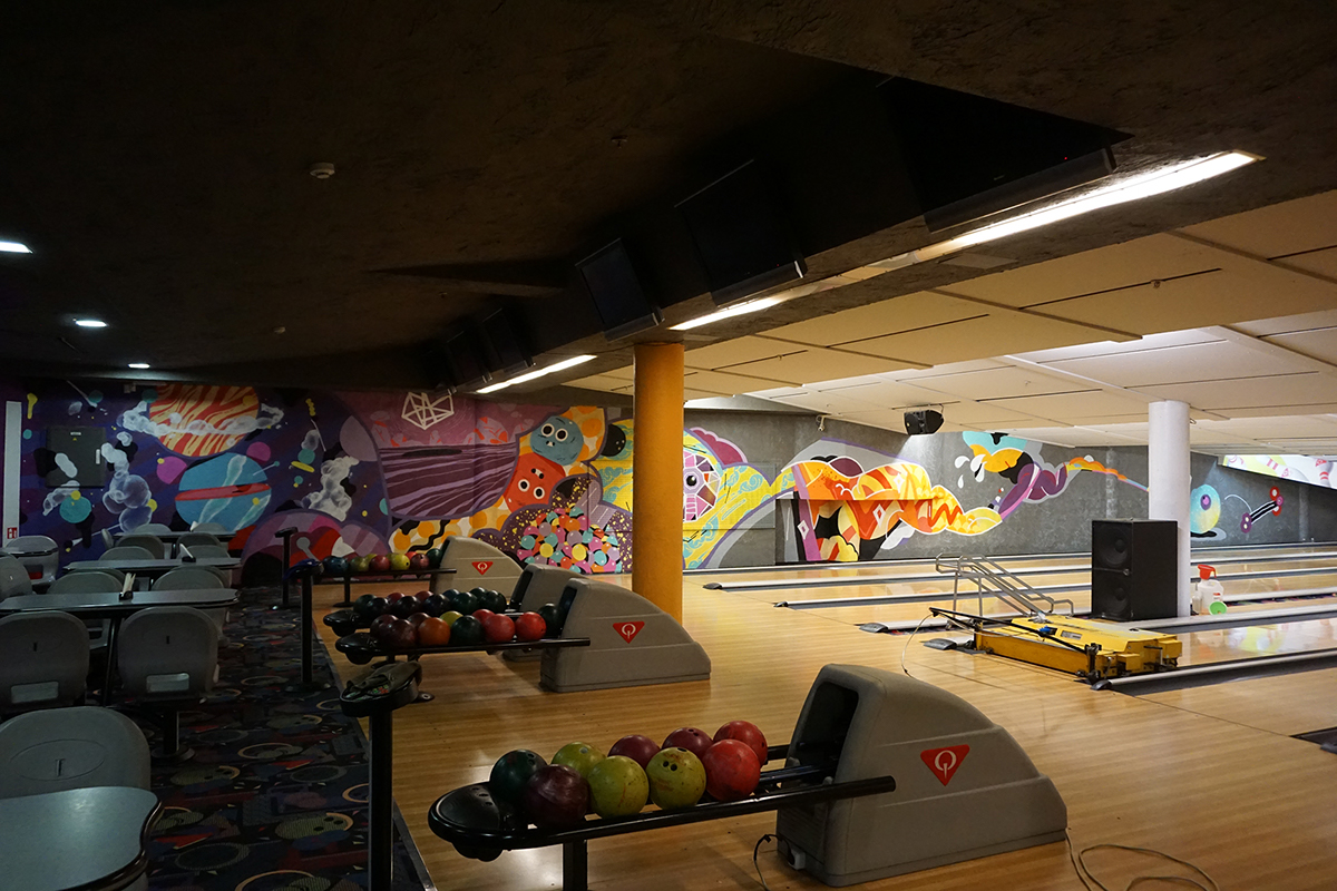 a.bran vilnius lithuania wall bowling night Space  details colors
